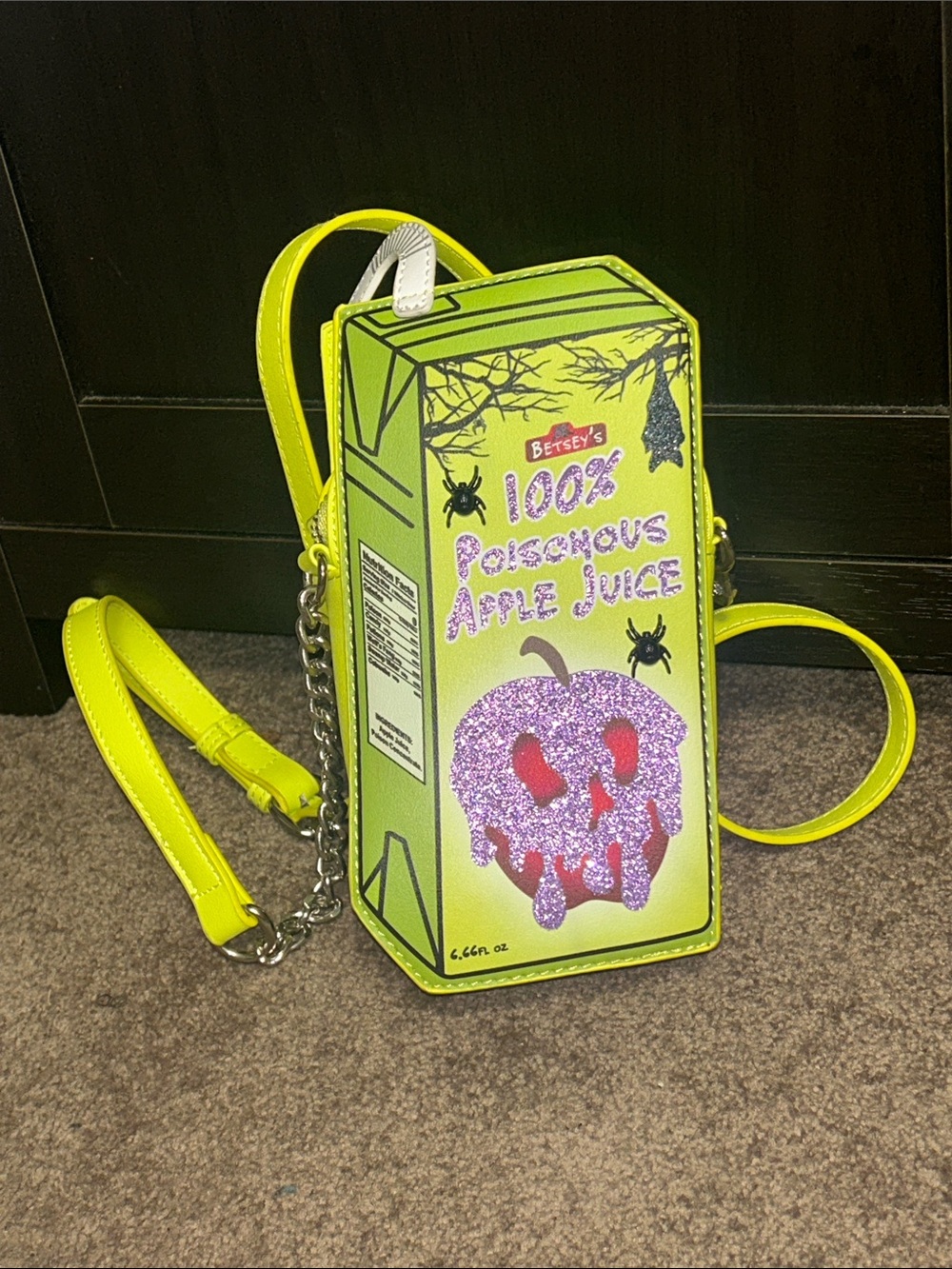 Betsey Johnson Neon Lime '100% Poisonous Apple Juice' Crossbody Bag